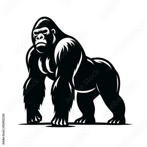 Gorilla vector illustration, Gorilla silhouette vector black and white photo