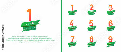 set of anniversary logo flat green and orange color on white background for celebration moment