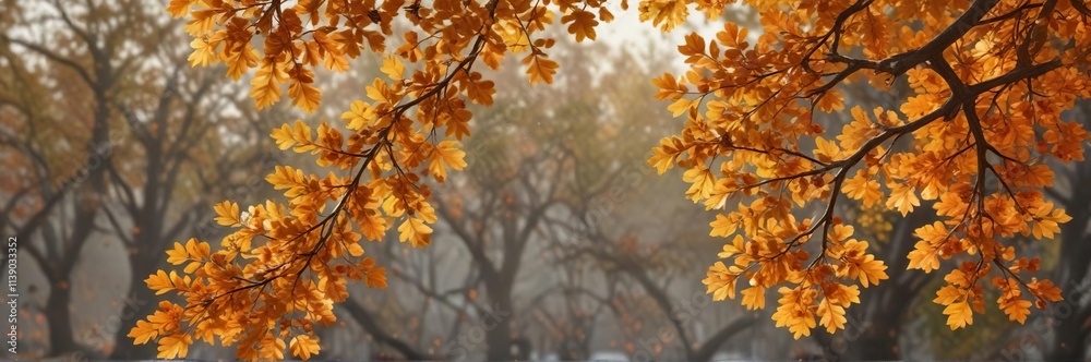 Golden autumn oak branch with scattered acorns and vibrant orange leaves, forest floor, autumn Golden autumn oak branch with scattered acorns and vibrant orange leaves, forest floor, autumn