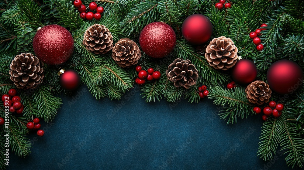 Charming Display of Christmas Decorations, Pine Cones, and Ornaments Charming Display of Christmas Decorations, Pine Cones, and Ornaments