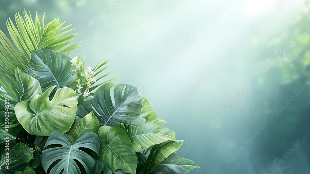 Fototapeta premium Lush green foliage tropical forest nature scene serene environment close-up botanical beauty