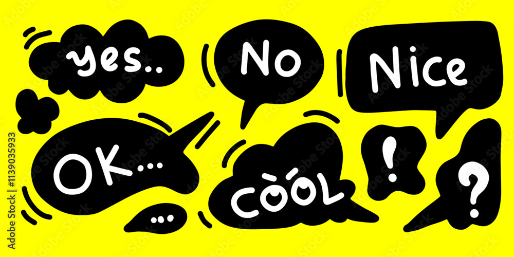 set of cute speech bubble with text in doodle style. vector illustration. set of cute speech bubble with text in doodle style. vector illustration.