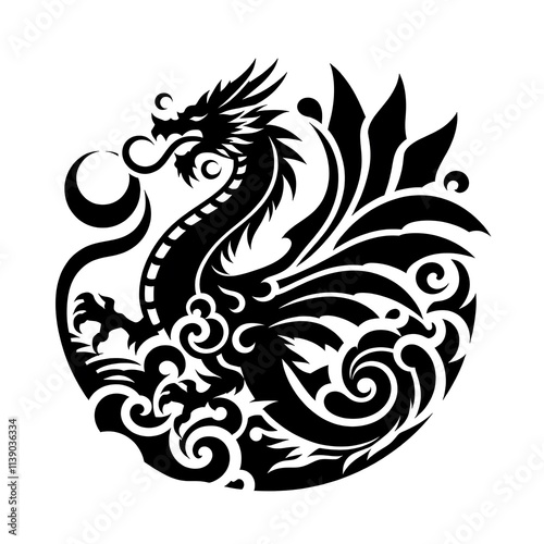 Wallpaper Mural dragon Vector Illustration, dragon tattoo vector, Dragon silhouette vector black and white Torontodigital.ca