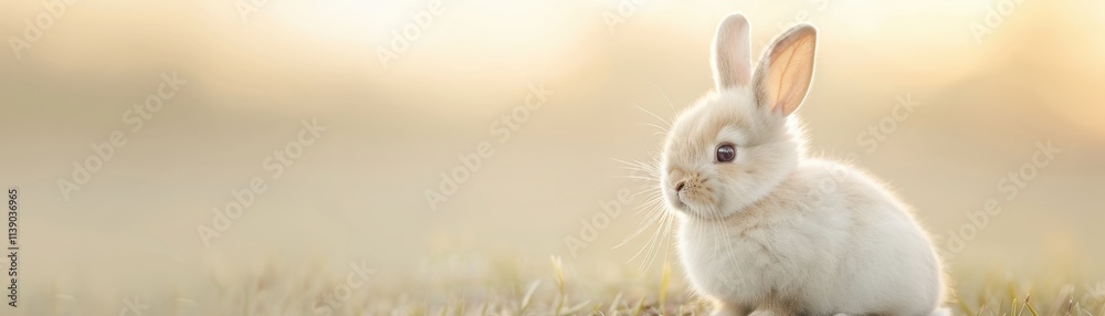 A cute white rabbit sitting on a grassy field, illuminated by soft natural light, creating a serene and peaceful atmosphere. A cute white rabbit sitting on a grassy field, illuminated by soft natural light, creating a serene and peaceful atmosphere.