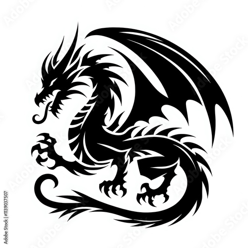 dragon Vector Illustration, dragon tattoo vector, Dragon silhouette vector black and white photo