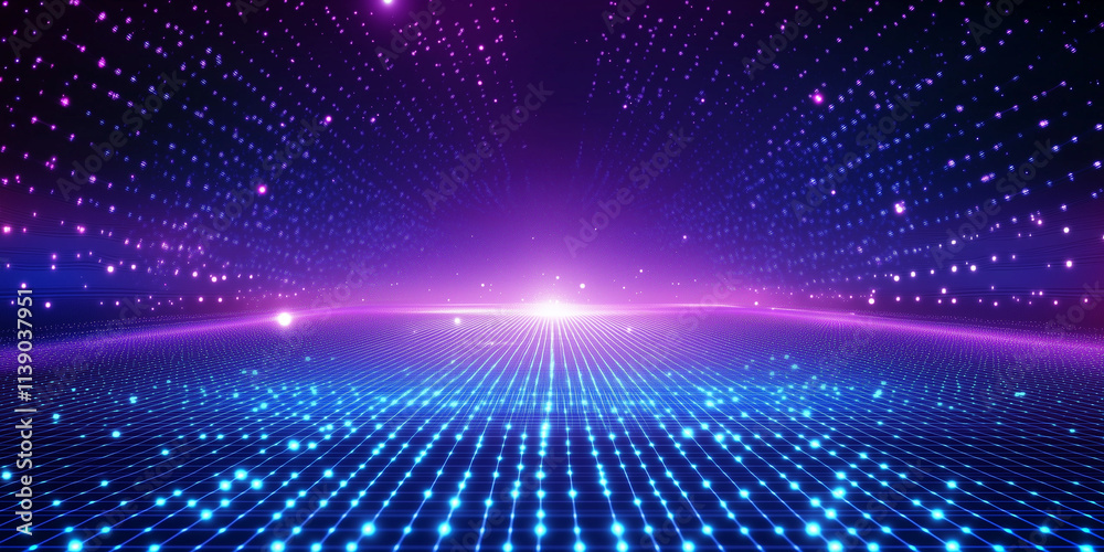 Fototapeta premium Futuristic Neon Grid: Glowing Lights on a Dark Background