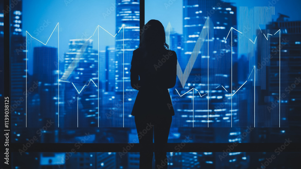 Abstract businesswoman stands on the peak of success Smart digital city with connection cyber security network reciprocity over the cityscape future wireless digital city and social media networking Abstract businesswoman stands on the peak of success Smart digital city with connection cyber security network reciprocity over the cityscape future wireless digital city and social media networking