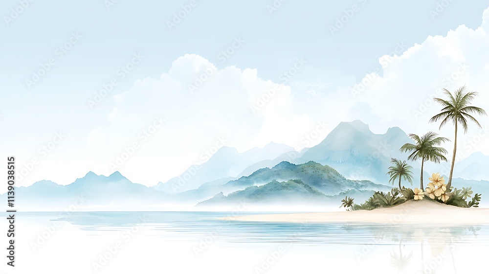 Fototapeta premium Digital art of a blissful aerial tropical island beach landscape in a serene environment