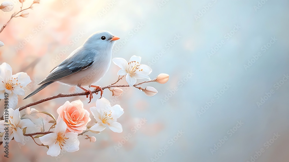 Birds in bloom captivating scene of a songbird on cherry blossom branch nature's serenity