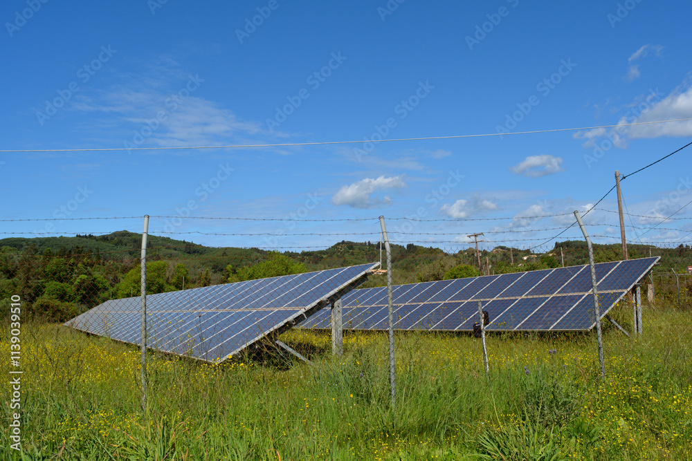 Solar panels in middle of nature. Green industry. Solar panels in middle of nature. Green industry.