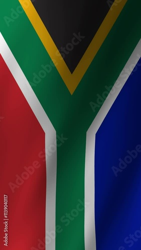 Vertical Flag of South Africa waving animation, Vertical South Africa Flag footage video waving in wind