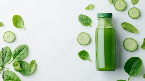 Refreshing Green Detox Juice Bottle with Cucumber and Spinach photo