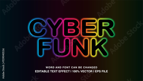 editable cyber funk rainbow color neon light typeface