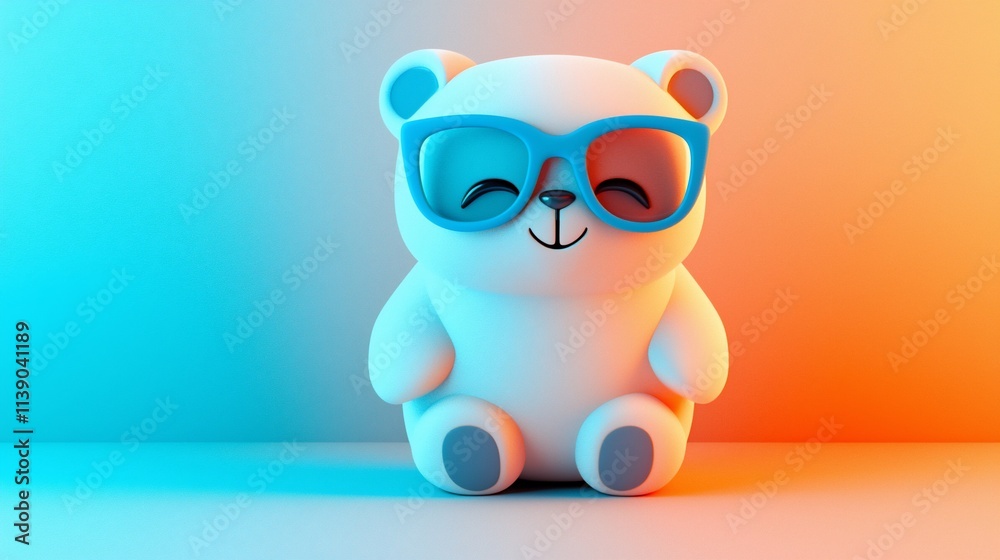 Obraz premium Cute cartoon polar bear wearing sunglasses.
