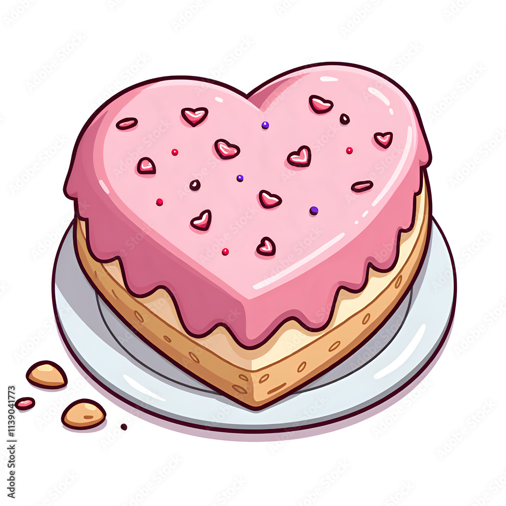 Charming heart shaped cake with pink frosting and colorful sprinkles on a plate, digital art of illustration concept. Charming heart shaped cake with pink frosting and colorful sprinkles on a plate, digital art of illustration concept.