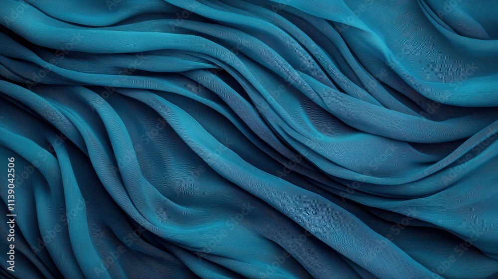 Fototapeta premium Elegant Teal Fabric Flowing in Soft Curves and Waves