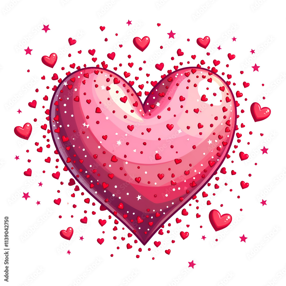 Vibrant heart design surrounded by tiny hearts and stars in shades of pink and red, digital art of fantasy concept. Vibrant heart design surrounded by tiny hearts and stars in shades of pink and red, digital art of fantasy concept.