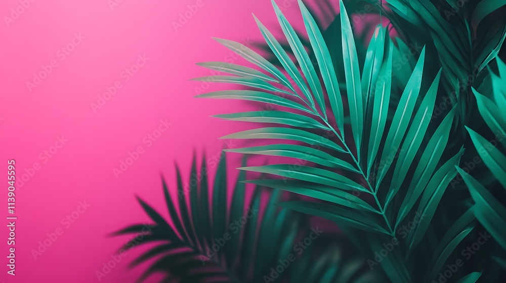Obraz premium Vertical Farming Facility with Rows of Lush Green Plants Growing in High-Tech Environment Against a Bold Pink Background