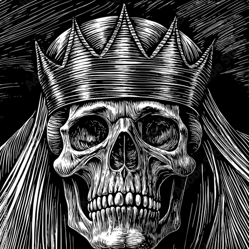 Intricate Engraving Style Vector Art of a Skeleton Head with Detailed Features and Gothic Aesthetic