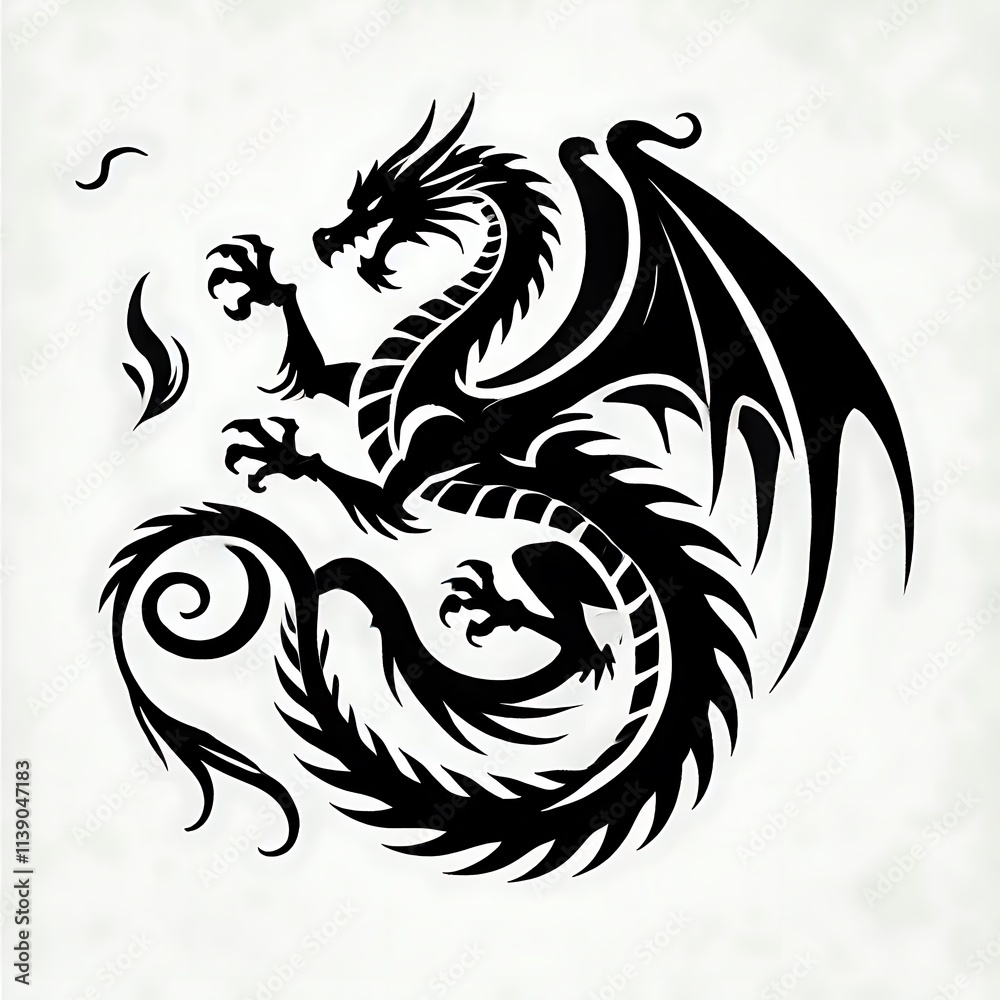 Naklejka premium dragon Vector Illustration, dragon tattoo vector, Dragon silhouette vector black and white