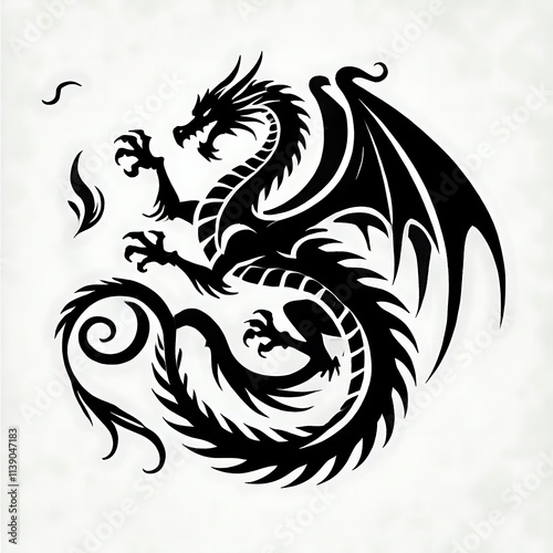 dragon Vector Illustration, dragon tattoo vector, Dragon silhouette vector black and white photo