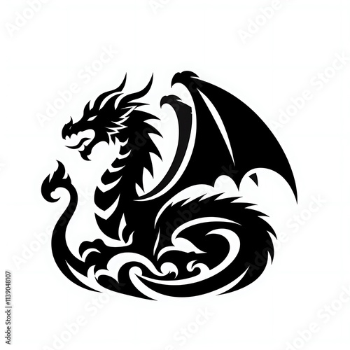 Wallpaper Mural dragon Vector Illustration, dragon tattoo vector, Dragon silhouette vector black and white Torontodigital.ca