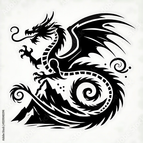 Wallpaper Mural dragon Vector Illustration, dragon tattoo vector, Dragon silhouette vector black and white Torontodigital.ca