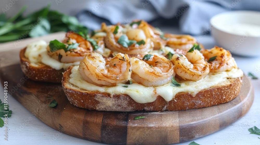 Savory Shrimp Toast with Creamy Sauce and Fresh Herbs, Perfect for Appetizers or Light Meals, Ideal for Food Photography and Culinary Inspiration Savory Shrimp Toast with Creamy Sauce and Fresh Herbs, Perfect for Appetizers or Light Meals, Ideal for Food Photography and Culinary Inspiration