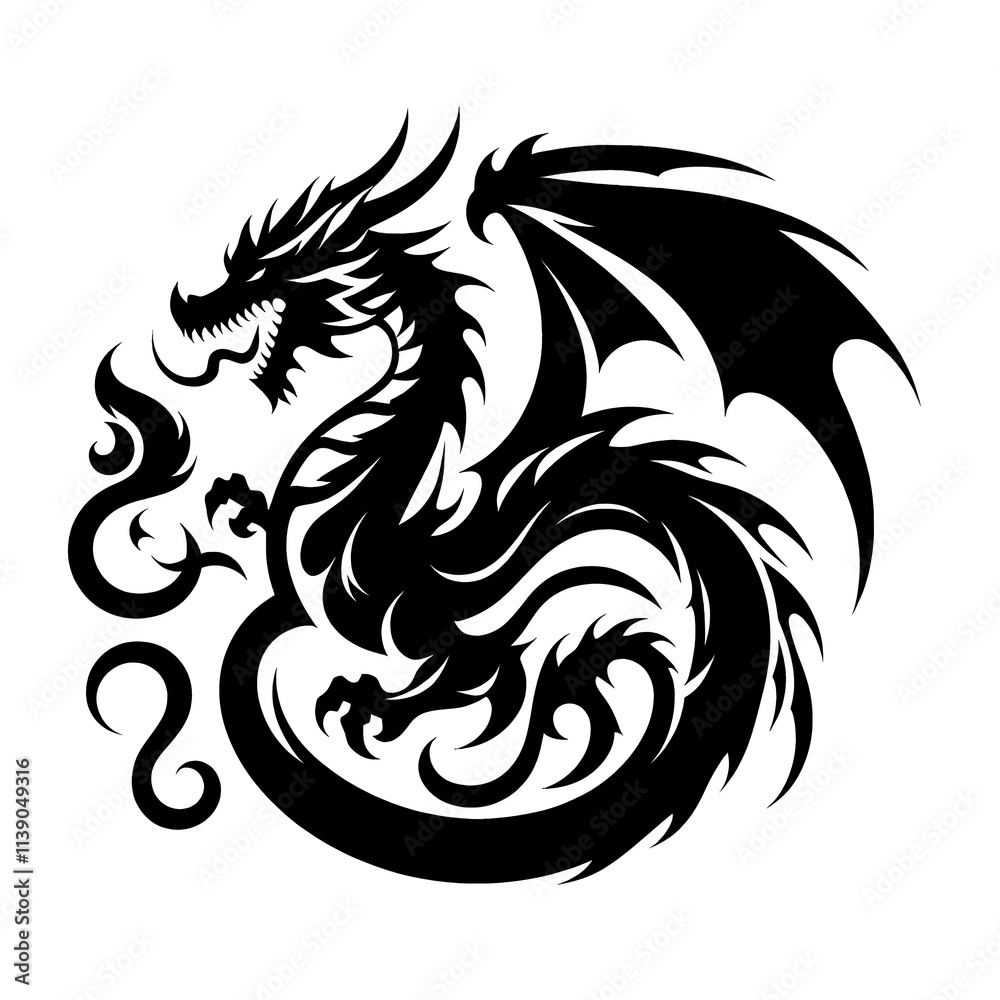 dragon Vector Illustration, dragon tattoo vector, Dragon silhouette vector black and white dragon Vector Illustration, dragon tattoo vector, Dragon silhouette vector black and white