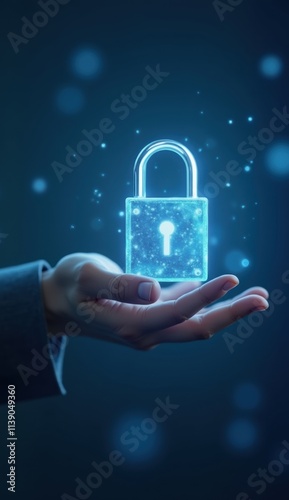 A hand reaching out to hold a floating padlock symbolizing data protection and cybersecurity