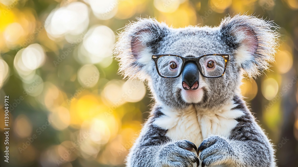 Koala wearing glasses, close-up portrait. Koala wearing glasses, close-up portrait.