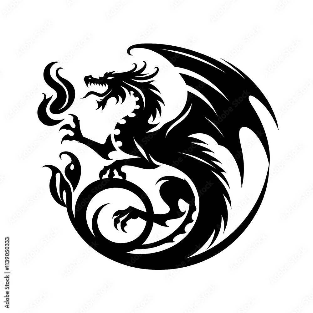 dragon Vector Illustration, dragon tattoo vector, Dragon silhouette vector black and white dragon Vector Illustration, dragon tattoo vector, Dragon silhouette vector black and white