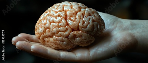 Psychiatrist s hand carefully holding an anatomical human brain model, symbolizing mental health care and brain science Generative AI, sharp and informative photo