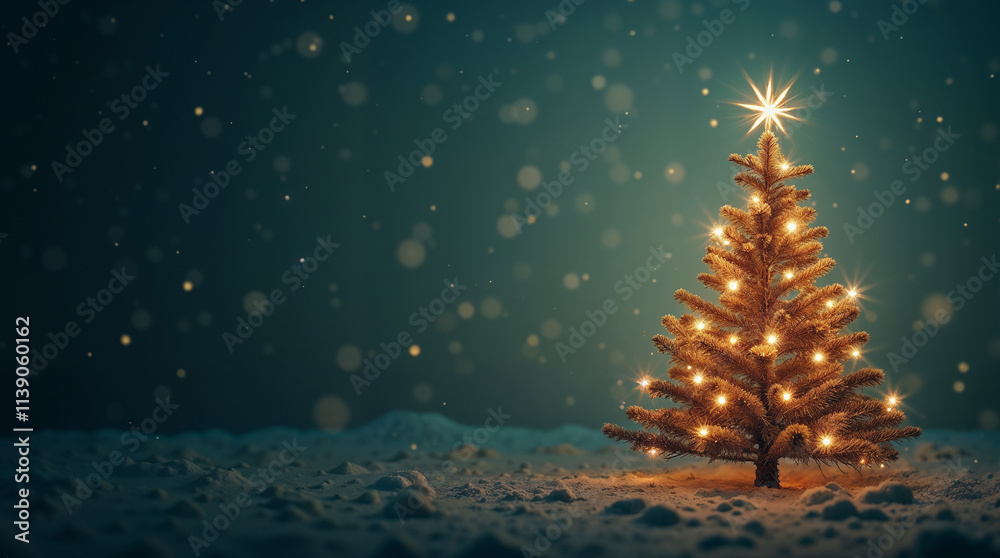 Magical Christmas Tree Illuminated in Snowy Winter Night Holiday Background Illustration Magical Christmas Tree Illuminated in Snowy Winter Night Holiday Background Illustration