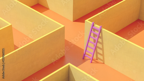 Purple Ladder Leaning Against a Maze Wall