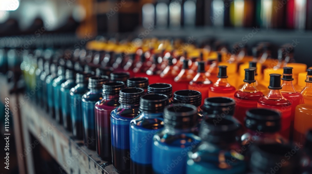 Fototapeta premium Printing Ink Factory: Specializes in producing inks for printing, offering a wide range of colors and formulations for newspapers, magazines, packaging, and more.