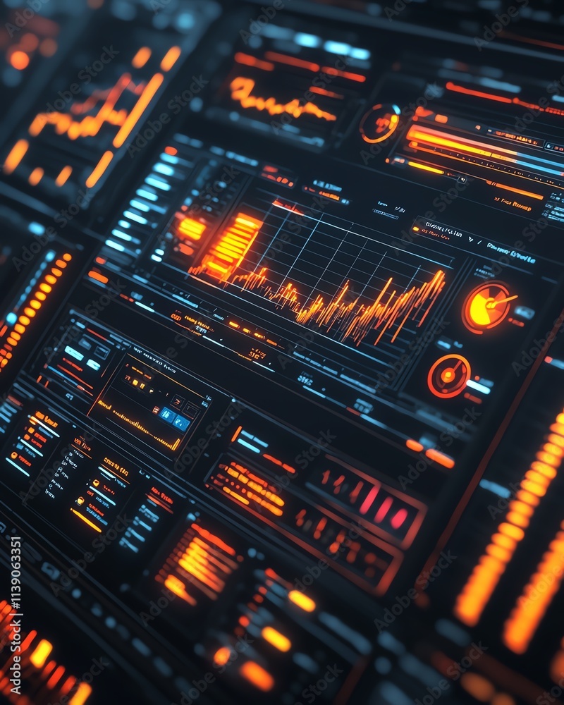 A modern dashboard interface with wind energy analytics, glowing charts, interactive data visualizations, futuristic aesthetic, sharp details, 8K rendering A modern dashboard interface with wind energy analytics, glowing charts, interactive data visualizations, futuristic aesthetic, sharp details, 8K rendering