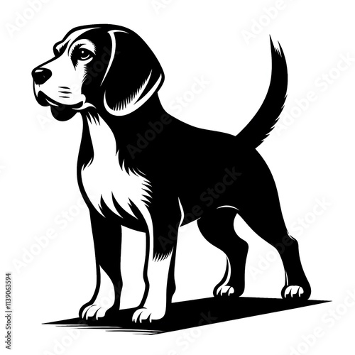 illustration of a dog, Beagle Begging silhouette vector black and white photo