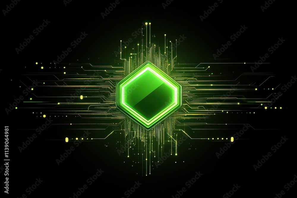 Obraz premium Futuristic Green Gem with Digital Circuit Background for Technology and Innovation Concepts