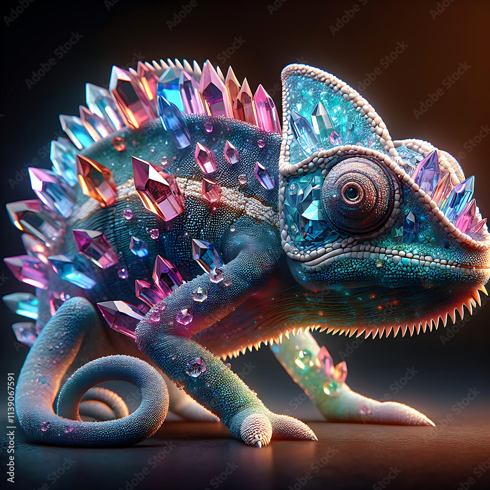 Obraz premium A fascinating chameleon showcasing vivid colors, unique eyes, camouflage ability, and agile movements.