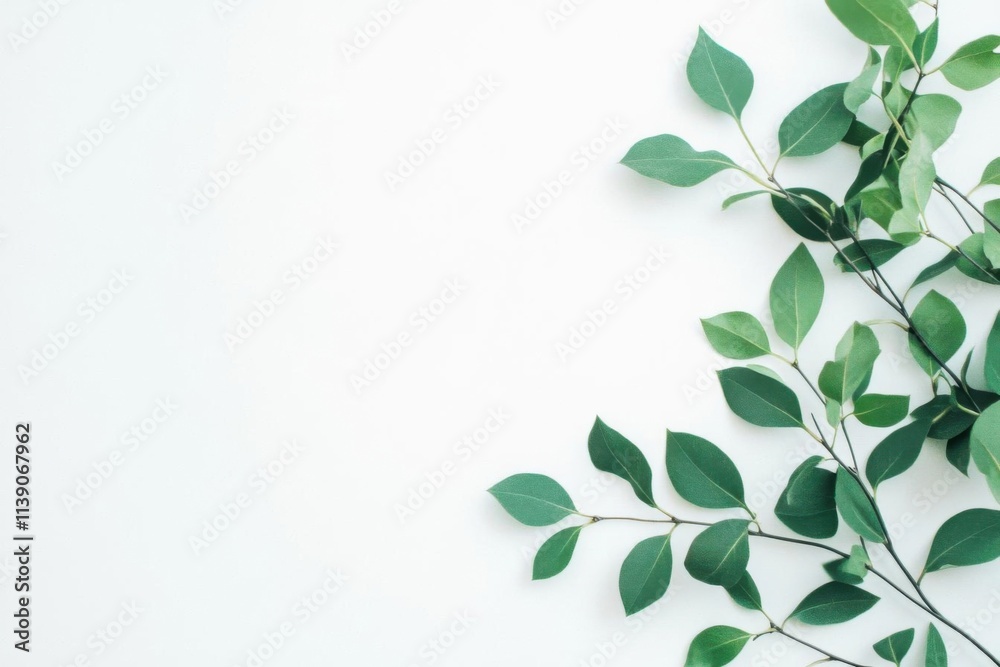 Obraz premium Green leaves on white background: a simple nature scene