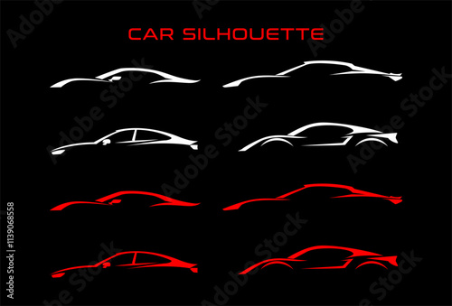 Sports car logo icon set. Motor vehicle silhouette emblems