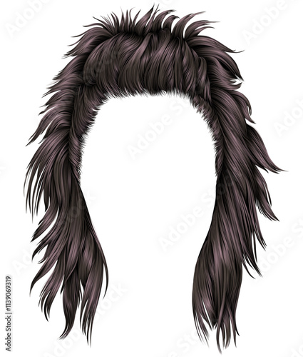 trendy  woman disheveled hairs .
 dark  brown brunette  color . 
 beauty style . realistic  3d .