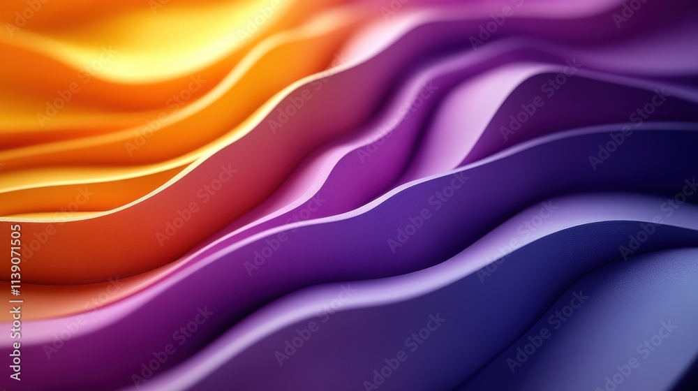 abstract purple and yellow curved line 3d rende