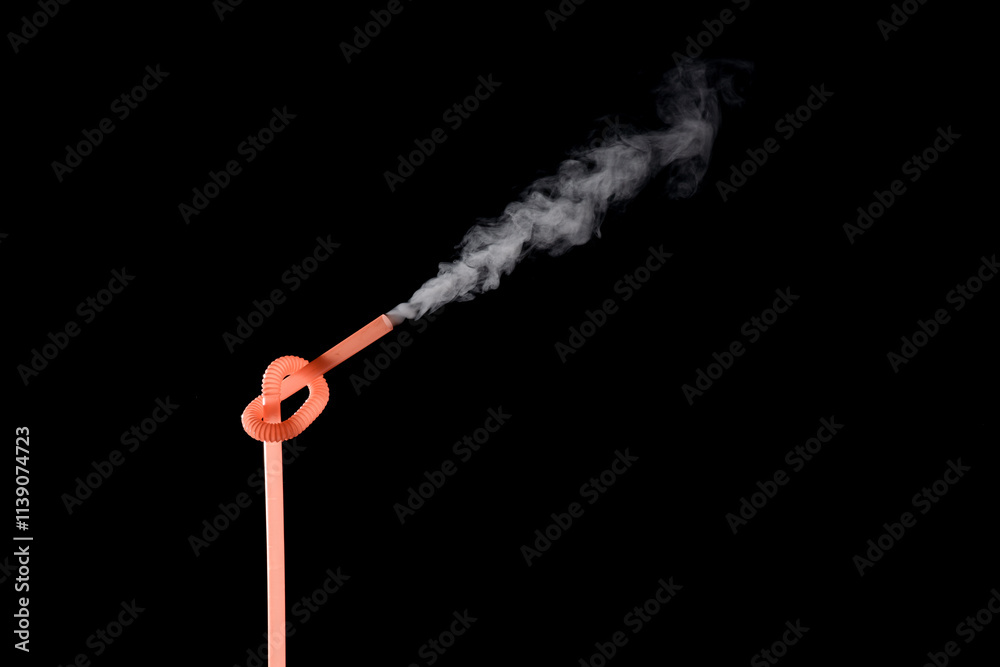Plastic bio degradable straws with mist shooting from straws creating unique patterns Plastic bio degradable straws with mist shooting from straws creating unique patterns