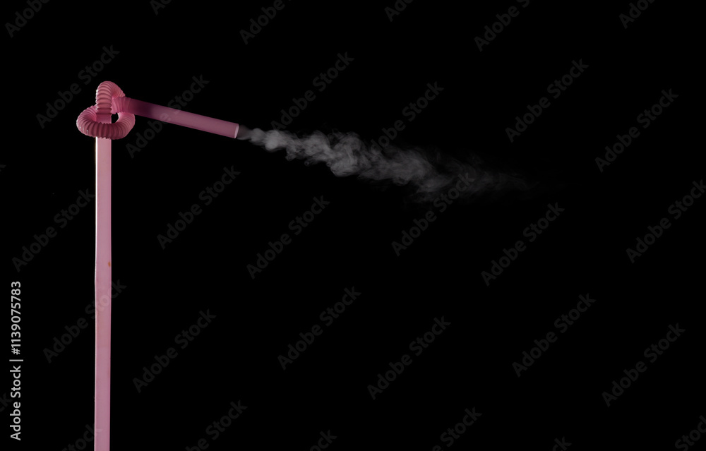Plastic bio degradable straws with mist shooting from straws creating unique patterns Plastic bio degradable straws with mist shooting from straws creating unique patterns