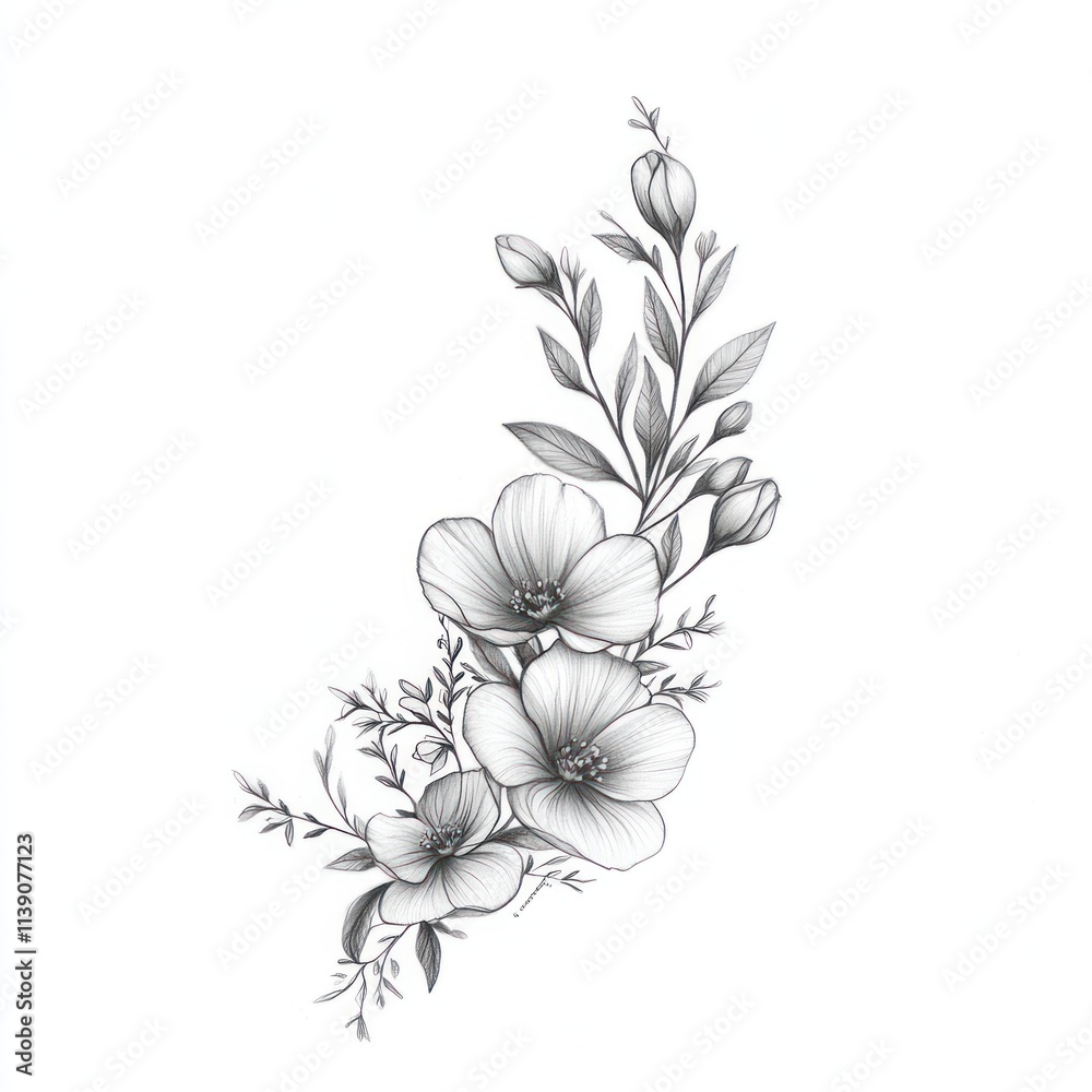 Monochrome floral bouquet sketch. Monochrome floral bouquet sketch.