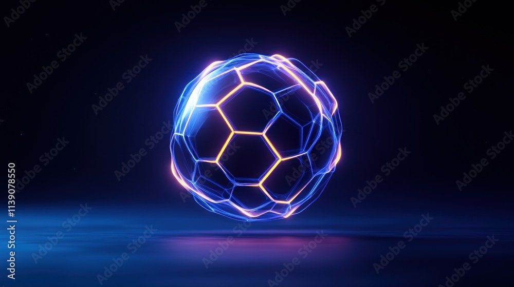 Fototapeta premium A glowing hexagonal sphere with neon light effects.