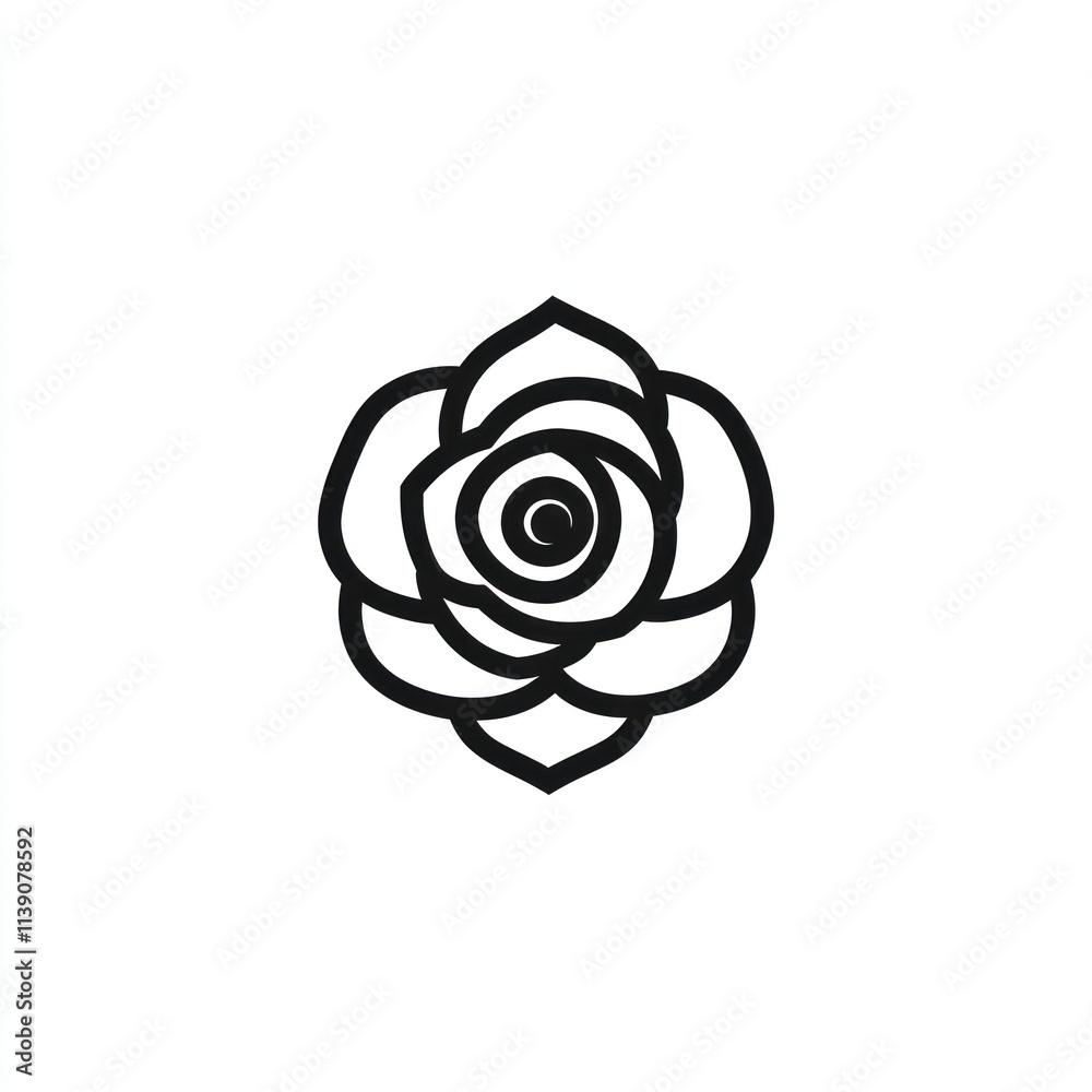 Simple line art black rose flower illustration.