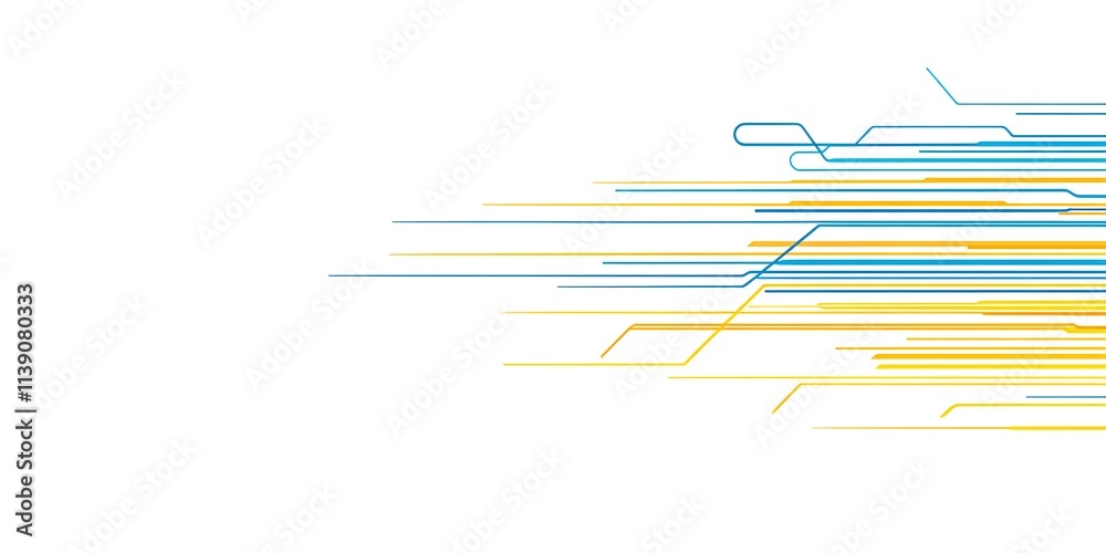 Abstract background with blue and yellow lines.